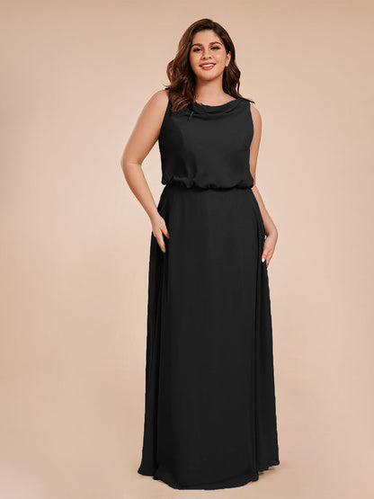 Cowl Neck Chiffon Plus Size Long Bridesmaid Dresses