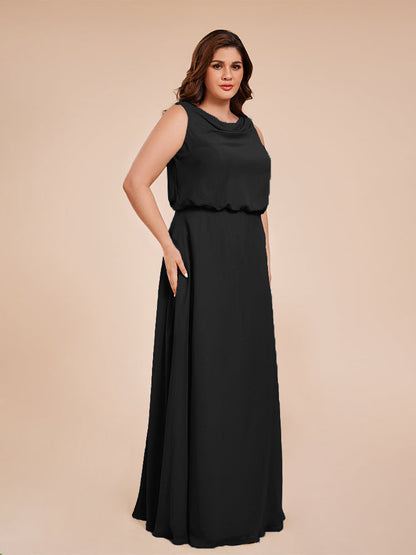 Cowl Neck Chiffon Plus Size Long Bridesmaid Dresses