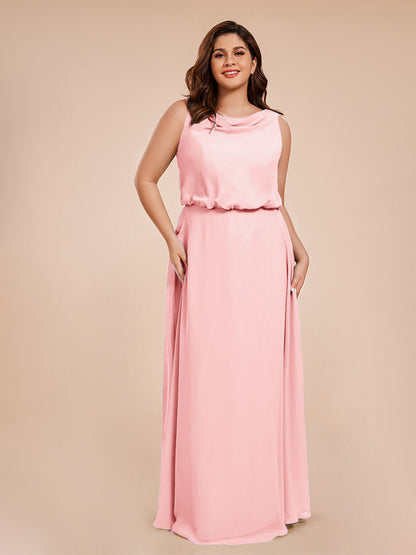 Cowl Neck Chiffon Plus Size Long Bridesmaid Dresses