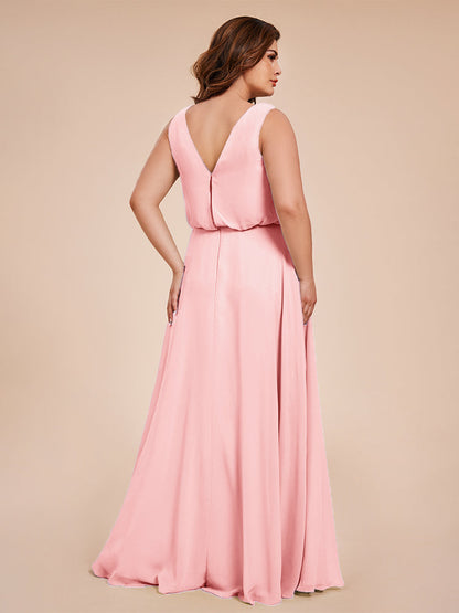 Cowl Neck Chiffon Plus Size Long Bridesmaid Dresses