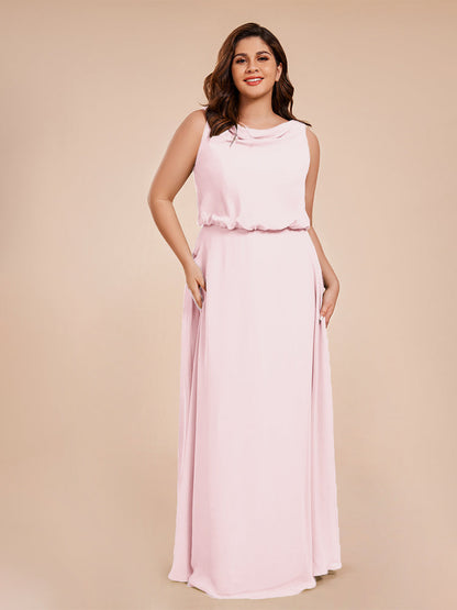 Cowl Neck Chiffon Plus Size Long Bridesmaid Dresses