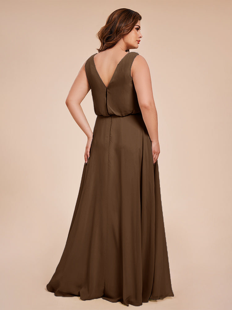 Cowl Neck Chiffon Plus Size Long Bridesmaid Dresses