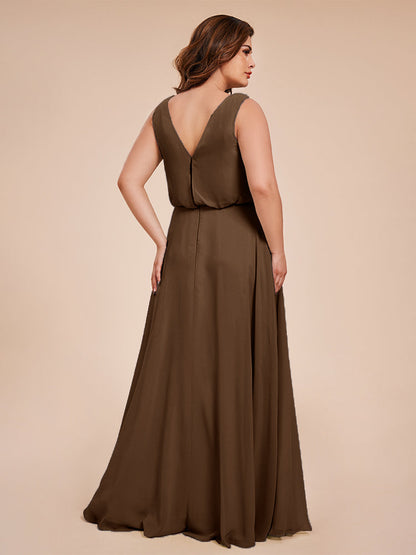Cowl Neck Chiffon Plus Size Long Bridesmaid Dresses
