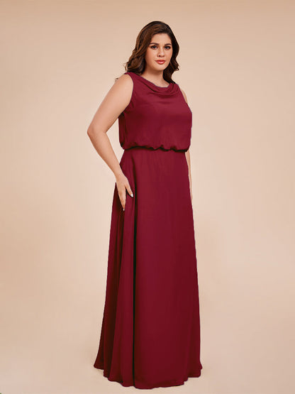 Cowl Neck Chiffon Plus Size Long Bridesmaid Dresses