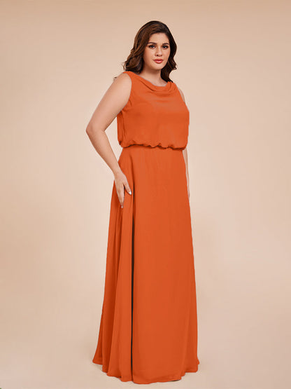 Cowl Neck Chiffon Plus Size Long Bridesmaid Dresses