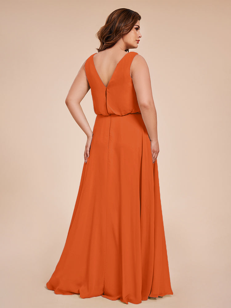 Cowl Neck Chiffon Plus Size Long Bridesmaid Dresses