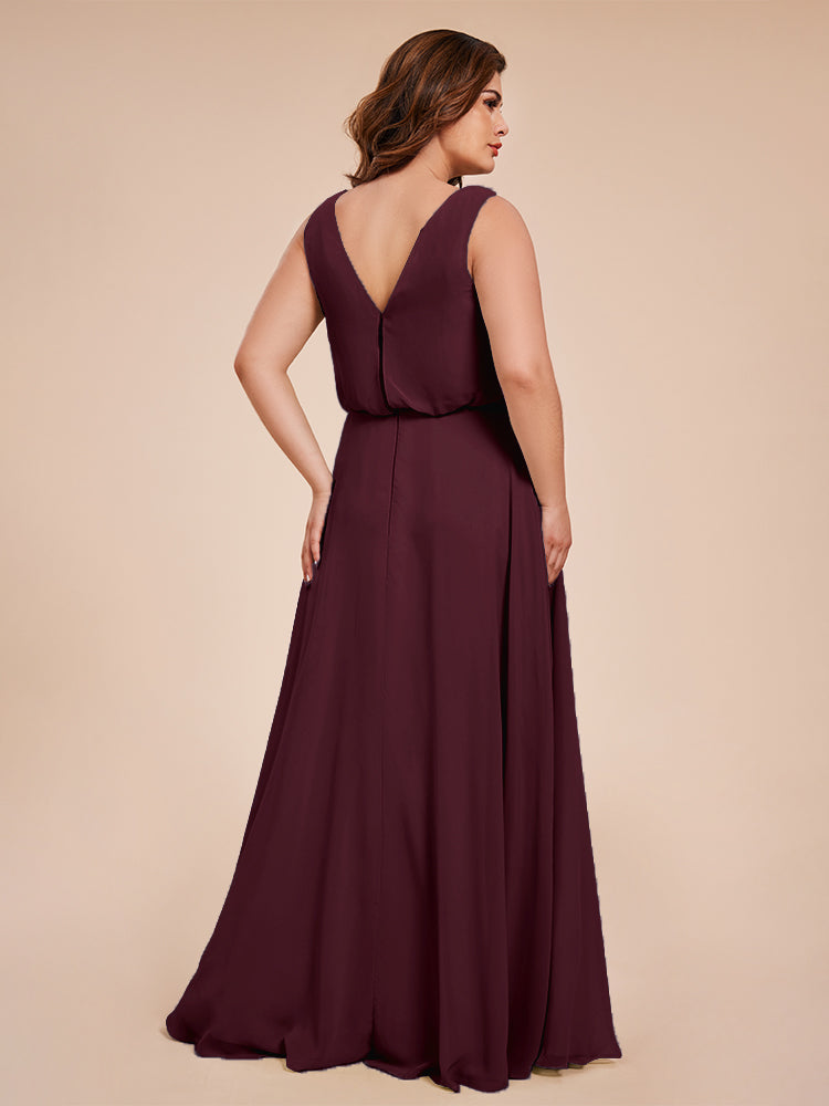 Cowl Neck Chiffon Plus Size Long Bridesmaid Dresses