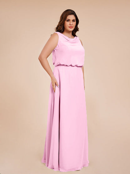 Cowl Neck Chiffon Plus Size Long Bridesmaid Dresses