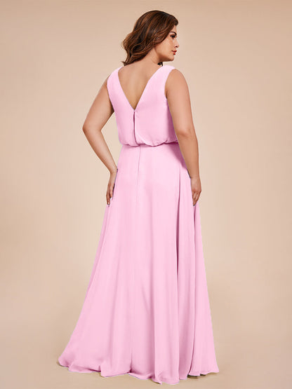 Cowl Neck Chiffon Plus Size Long Bridesmaid Dresses