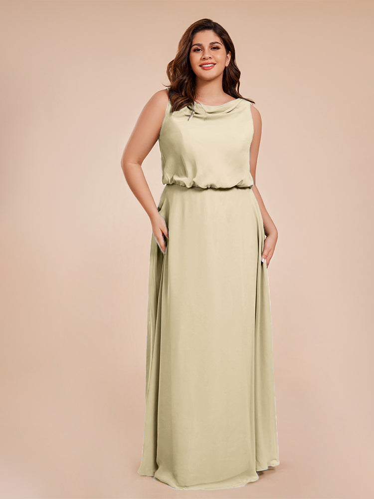 Cowl Neck Chiffon Plus Size Long Bridesmaid Dresses