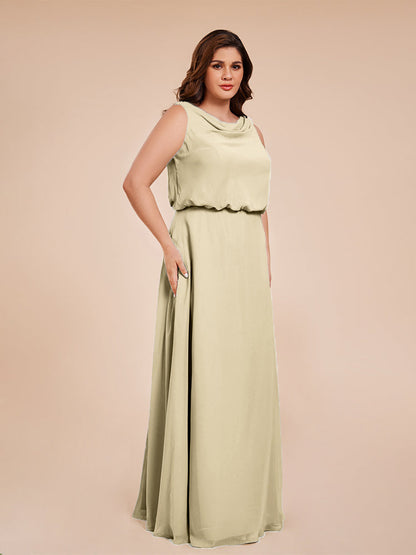 Cowl Neck Chiffon Plus Size Long Bridesmaid Dresses