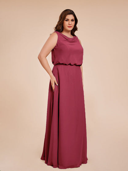 Cowl Neck Chiffon Plus Size Long Bridesmaid Dresses