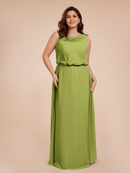 Cowl Neck Chiffon Plus Size Long Bridesmaid Dresses