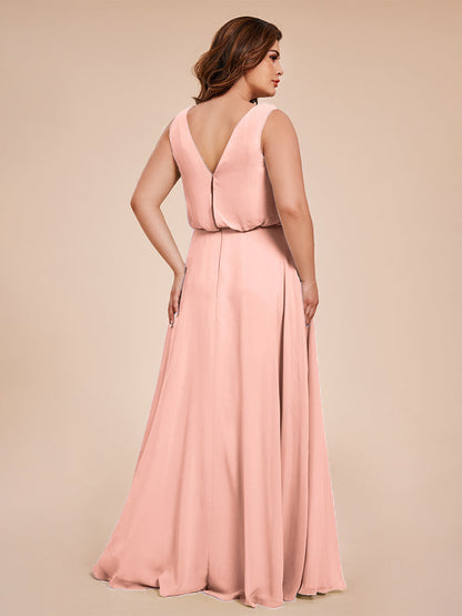 Cowl Neck Chiffon Plus Size Long Bridesmaid Dresses