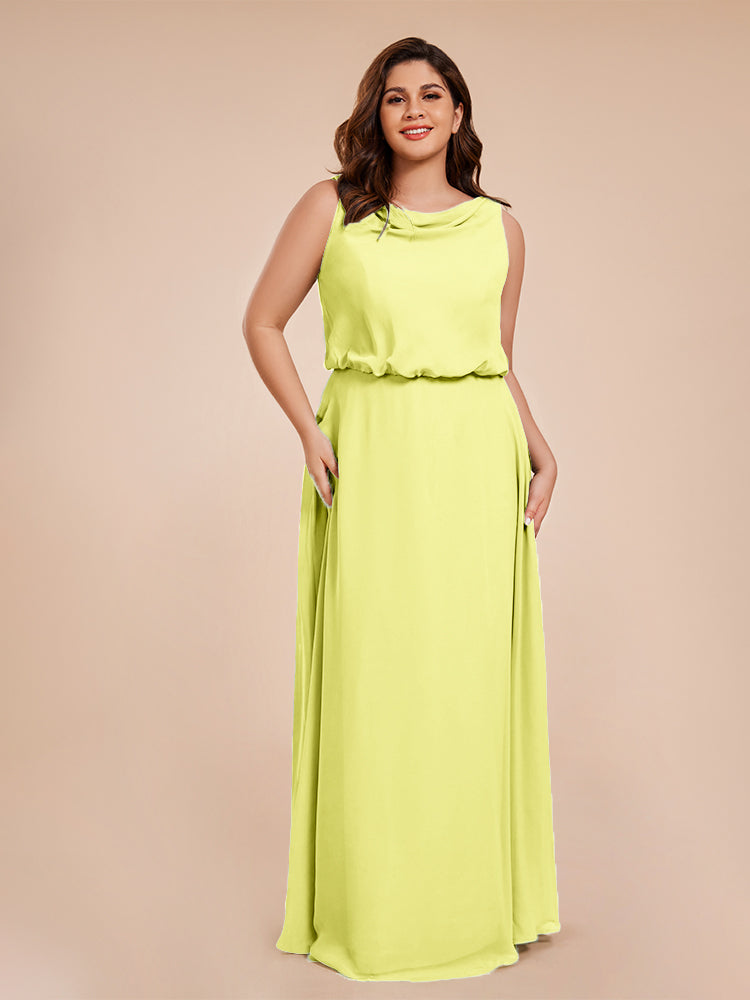 Cowl Neck Chiffon Plus Size Long Bridesmaid Dresses