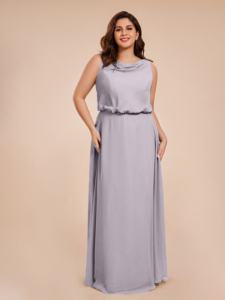 Cowl Neck Chiffon Plus Size Long Bridesmaid Dresses