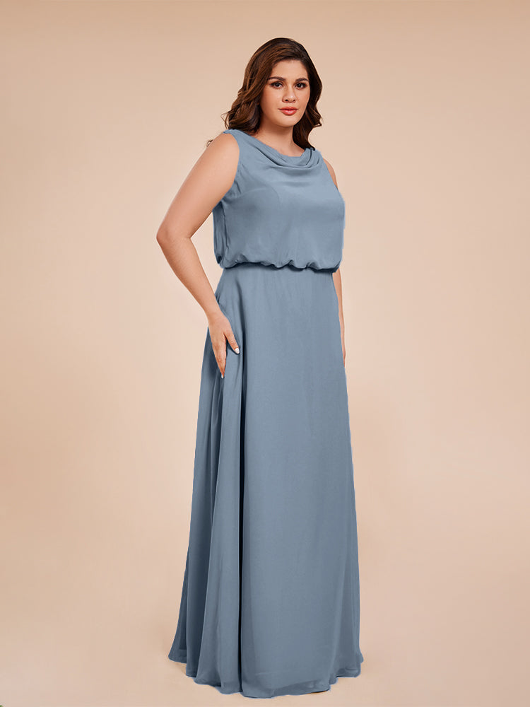 Cowl Neck Chiffon Plus Size Long Bridesmaid Dresses
