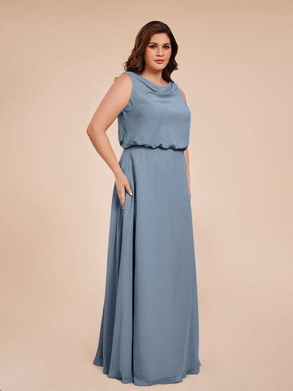 Cowl Neck Chiffon Plus Size Long Bridesmaid Dresses