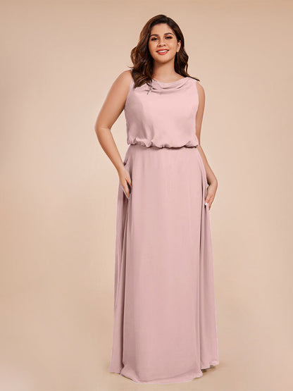 Cowl Neck Chiffon Plus Size Long Bridesmaid Dresses