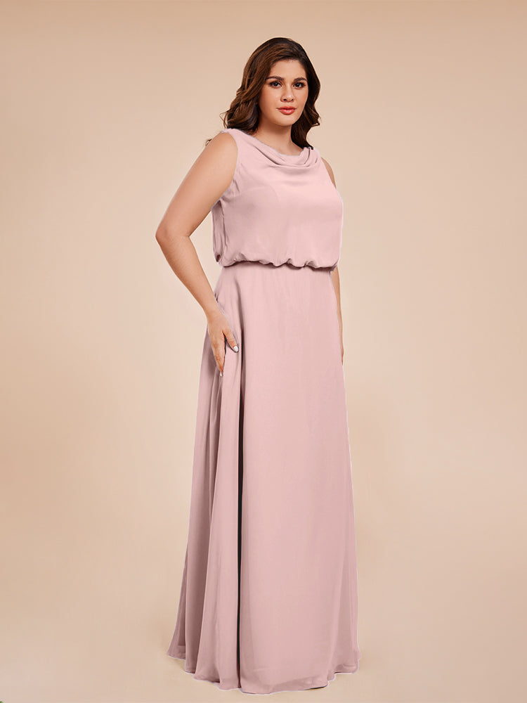 Cowl Neck Chiffon Plus Size Long Bridesmaid Dresses