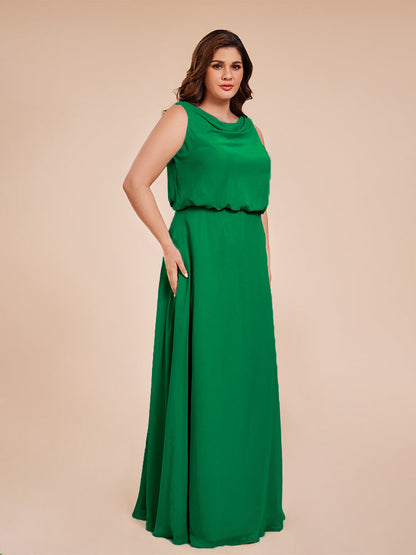 Cowl Neck Chiffon Plus Size Long Bridesmaid Dresses
