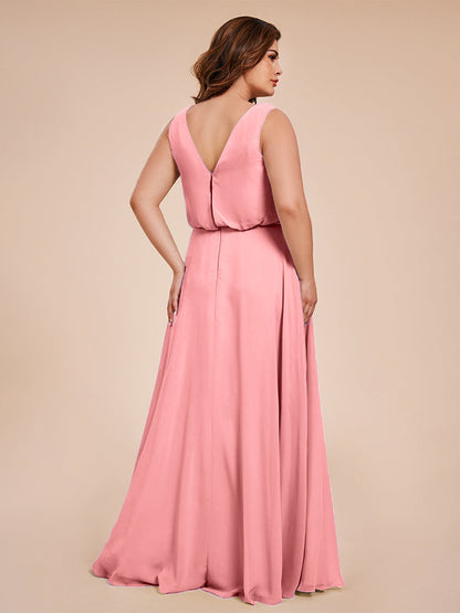 Cowl Neck Chiffon Plus Size Long Bridesmaid Dresses