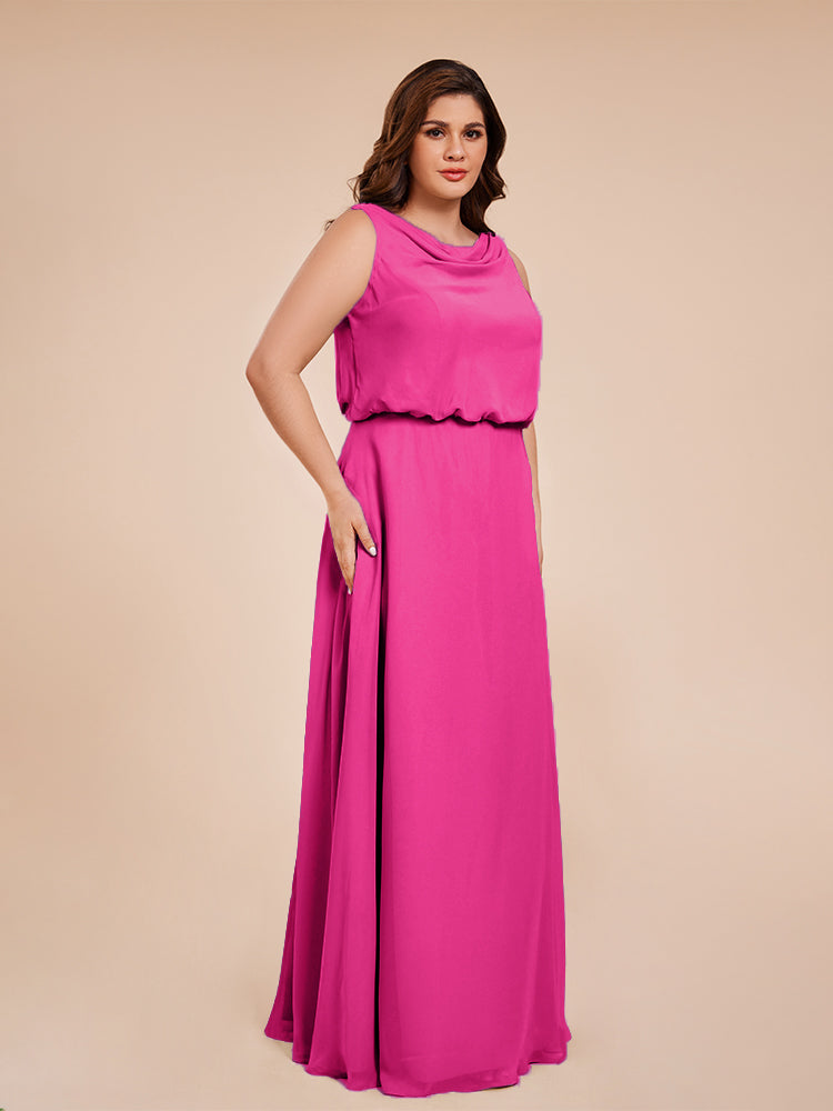 Cowl Neck Chiffon Plus Size Long Bridesmaid Dresses