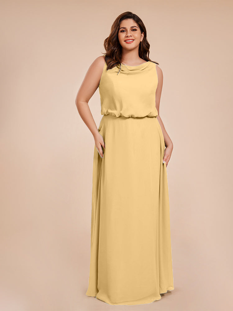 Cowl Neck Chiffon Plus Size Long Bridesmaid Dresses