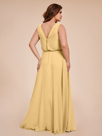 Cowl Neck Chiffon Plus Size Long Bridesmaid Dresses