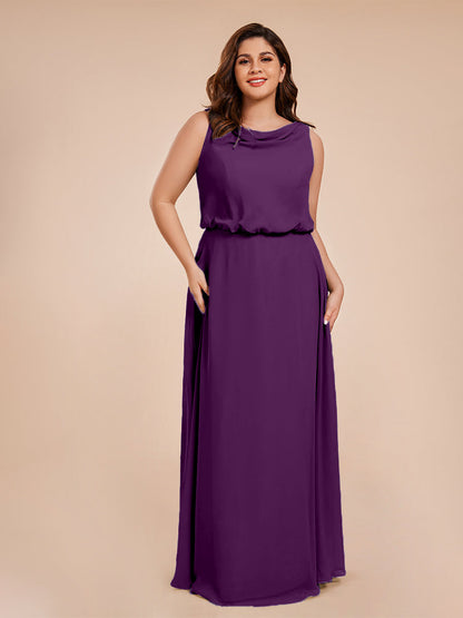 Cowl Neck Chiffon Plus Size Long Bridesmaid Dresses