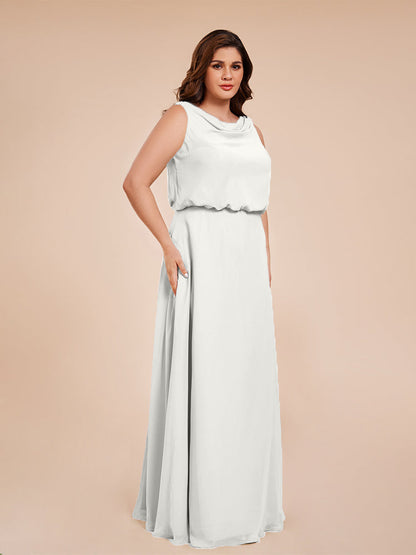 Cowl Neck Chiffon Plus Size Long Bridesmaid Dresses