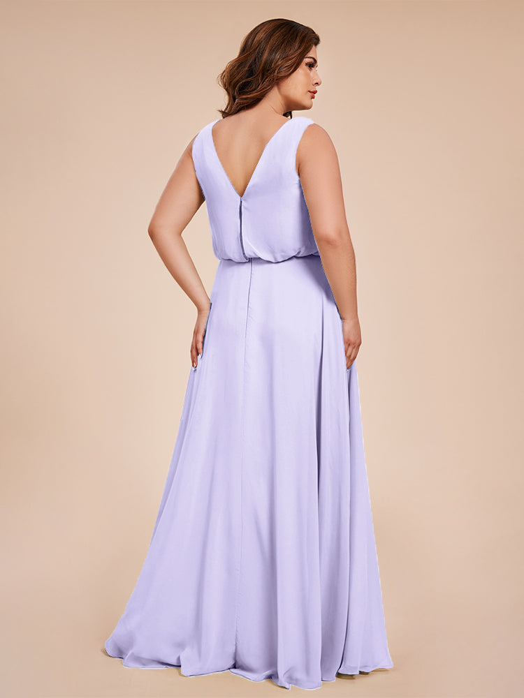 Cowl Neck Chiffon Plus Size Long Bridesmaid Dresses