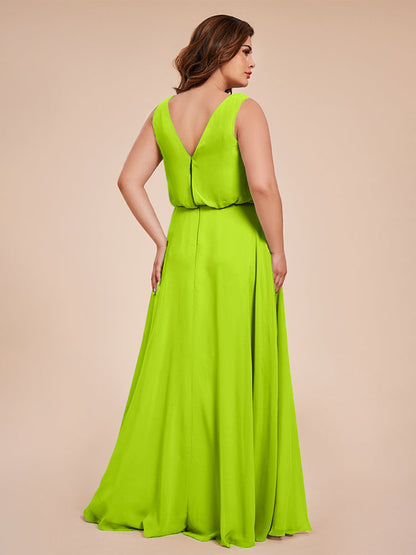 Cowl Neck Chiffon Plus Size Long Bridesmaid Dresses