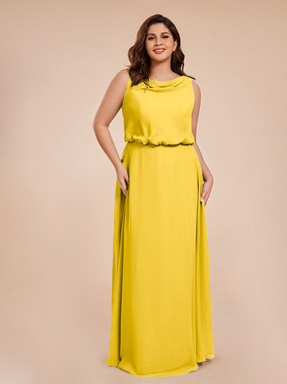 Cowl Neck Chiffon Plus Size Long Bridesmaid Dresses