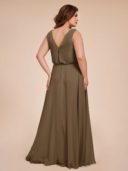 Cowl Neck Chiffon Plus Size Long Bridesmaid Dresses