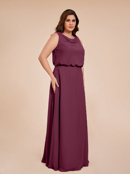 Cowl Neck Chiffon Plus Size Long Bridesmaid Dresses