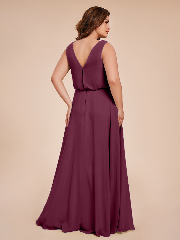 Cowl Neck Chiffon Plus Size Long Bridesmaid Dresses