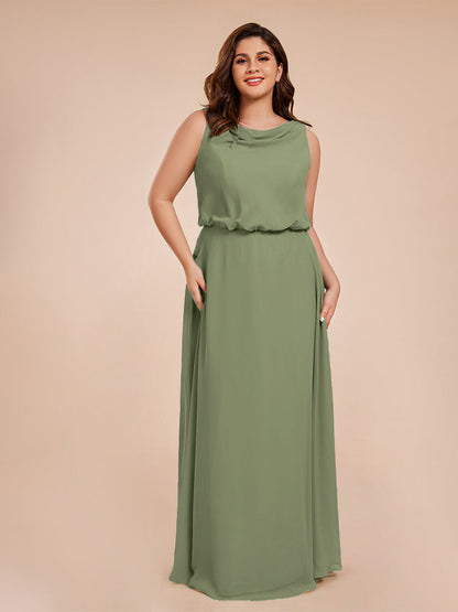 Cowl Neck Chiffon Plus Size Long Bridesmaid Dresses
