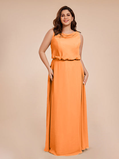 Cowl Neck Chiffon Plus Size Long Bridesmaid Dresses
