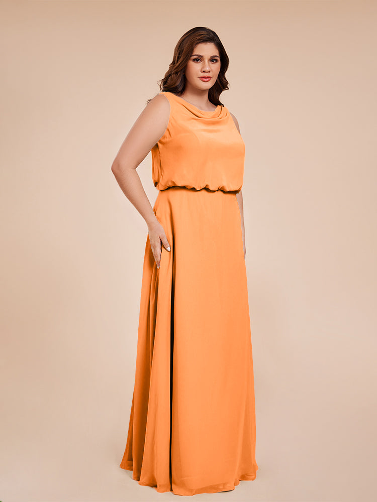 Cowl Neck Chiffon Plus Size Long Bridesmaid Dresses