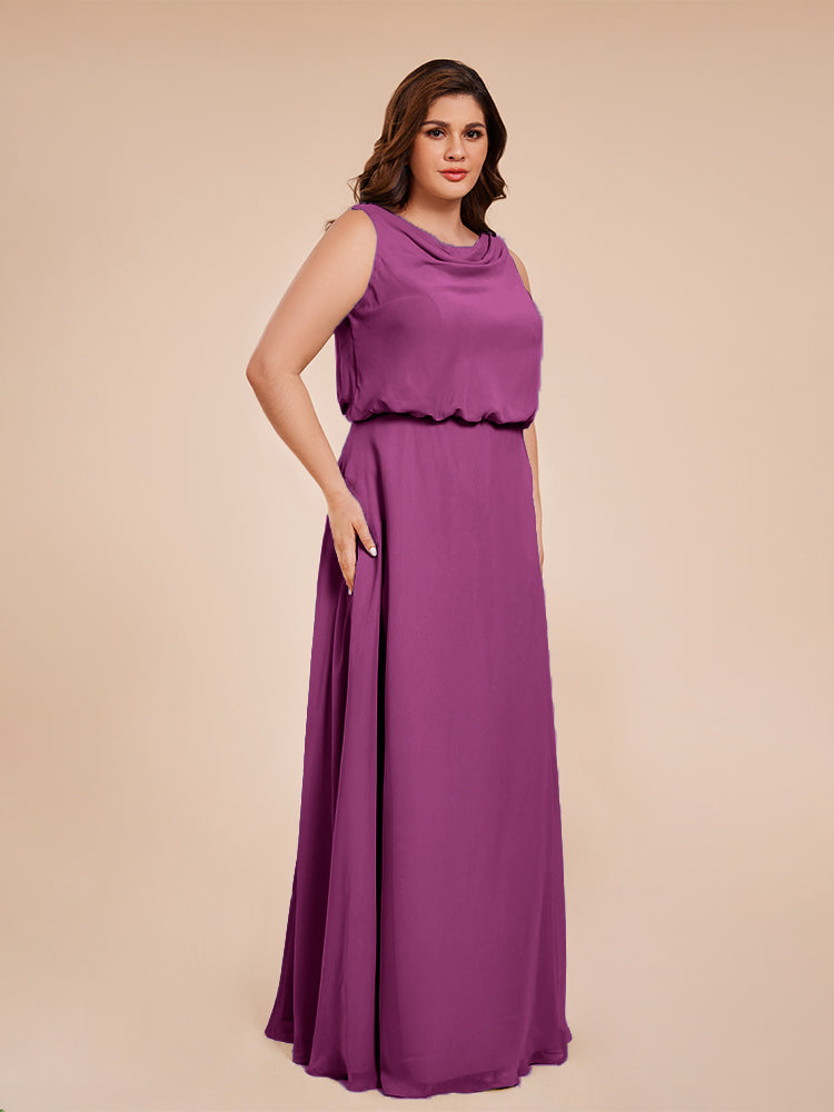Cowl Neck Chiffon Plus Size Long Bridesmaid Dresses