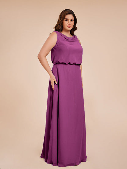 Cowl Neck Chiffon Plus Size Long Bridesmaid Dresses