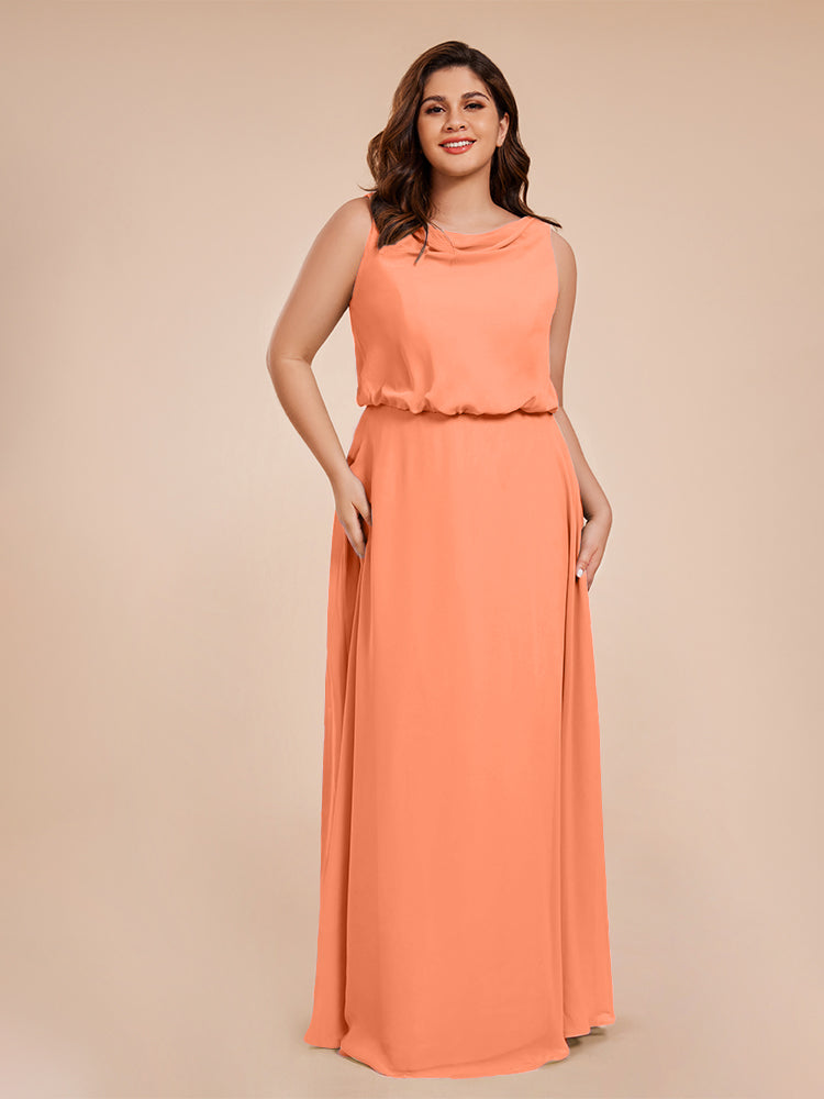 Cowl Neck Chiffon Plus Size Long Bridesmaid Dresses