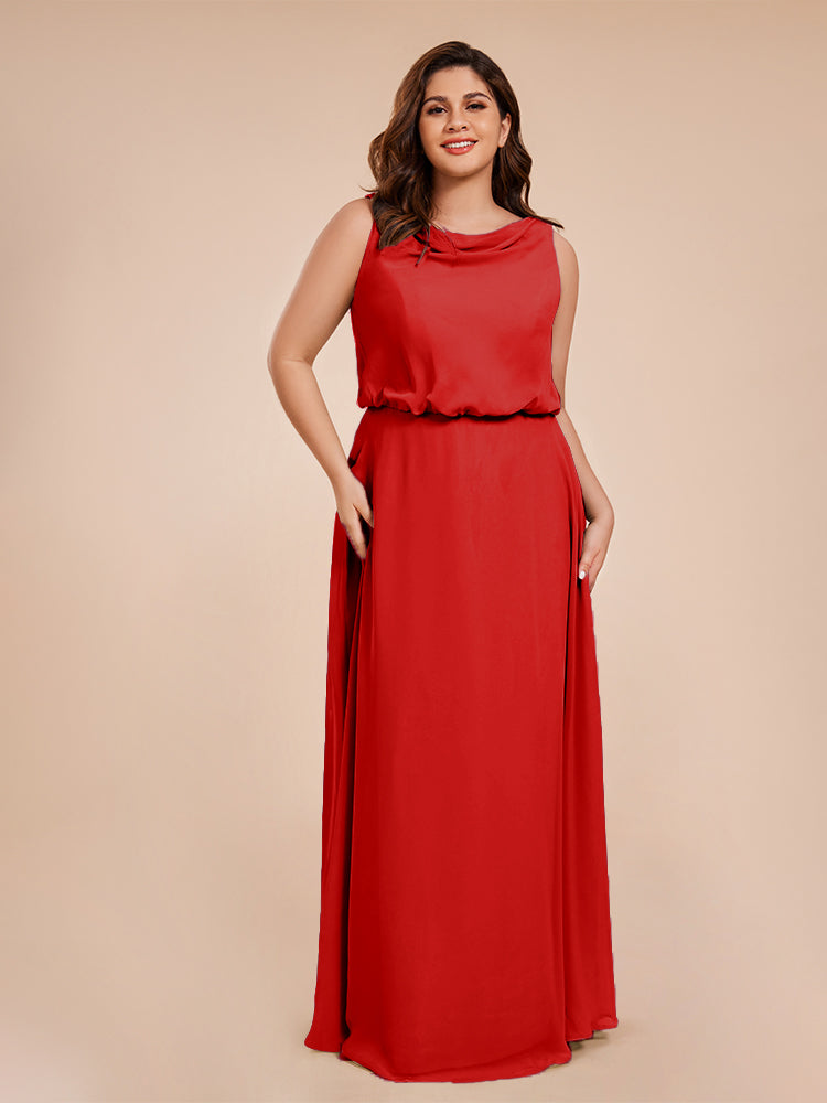 Cowl Neck Chiffon Plus Size Long Bridesmaid Dresses