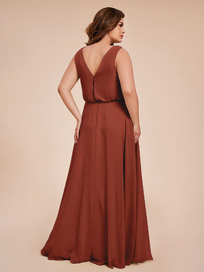 Cowl Neck Chiffon Plus Size Long Bridesmaid Dresses