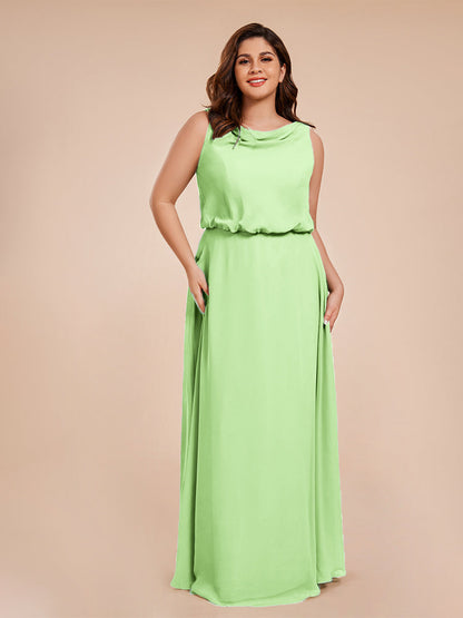 Cowl Neck Chiffon Plus Size Long Bridesmaid Dresses