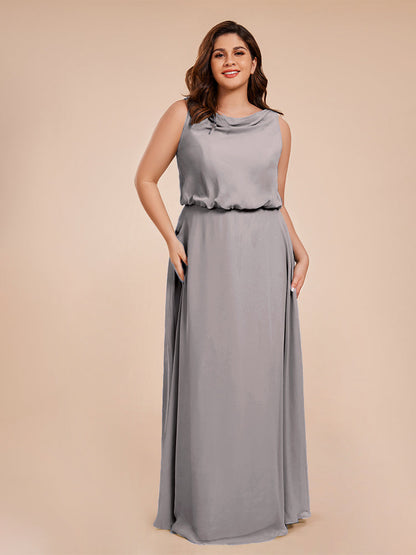 Cowl Neck Chiffon Plus Size Long Bridesmaid Dresses