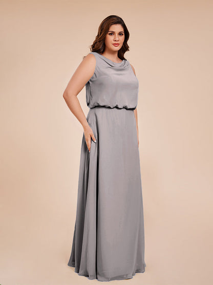 Cowl Neck Chiffon Plus Size Long Bridesmaid Dresses