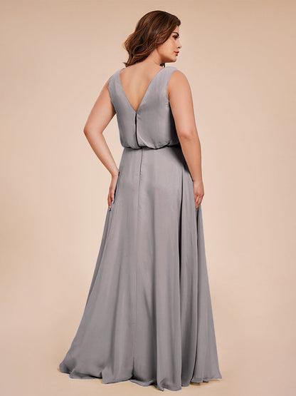 Cowl Neck Chiffon Plus Size Long Bridesmaid Dresses