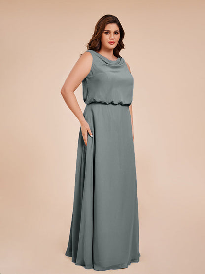 Cowl Neck Chiffon Plus Size Long Bridesmaid Dresses
